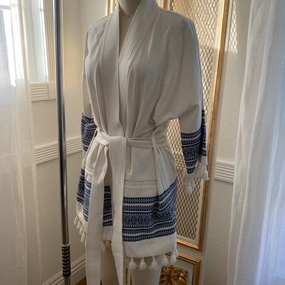 Womens Madewell Kimono Tassel Jacket White Waist Tie F1225 - Picture 4 of 9